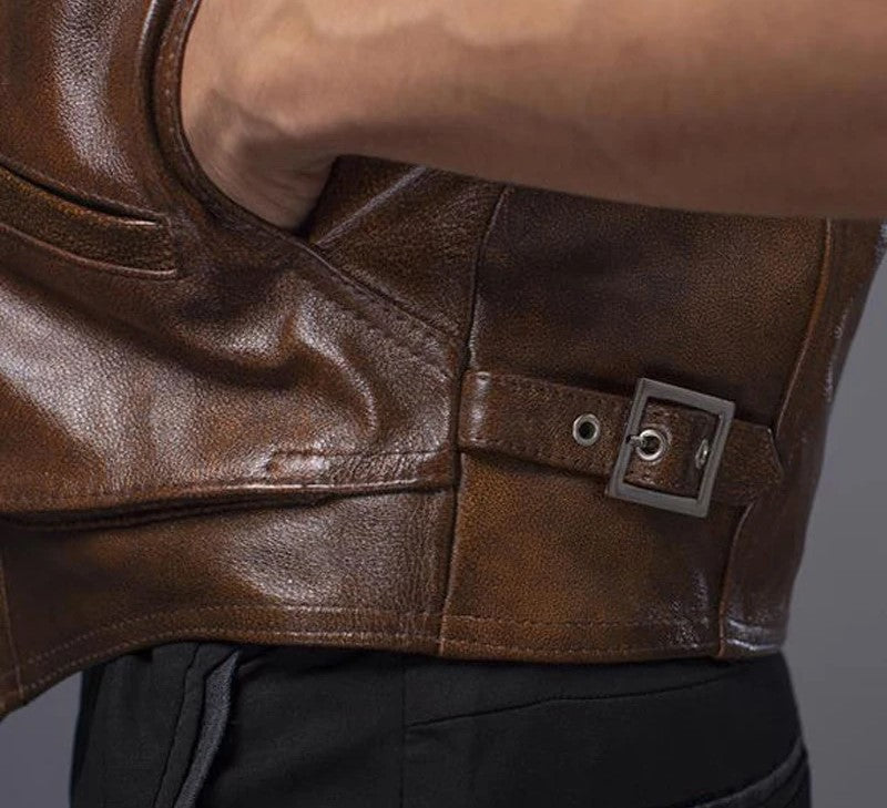 Vintage Brown Leather Biker Vest