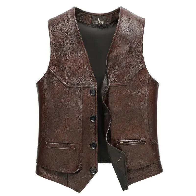 Vintage Brown Leather Biker Vest