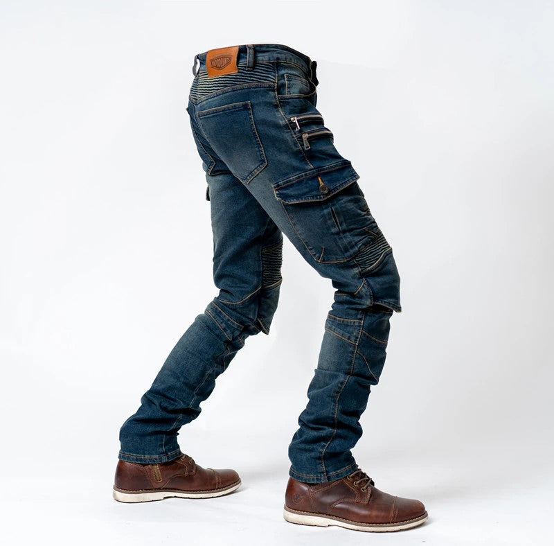 Blue Motorcycle Riding Jeans with Pockets