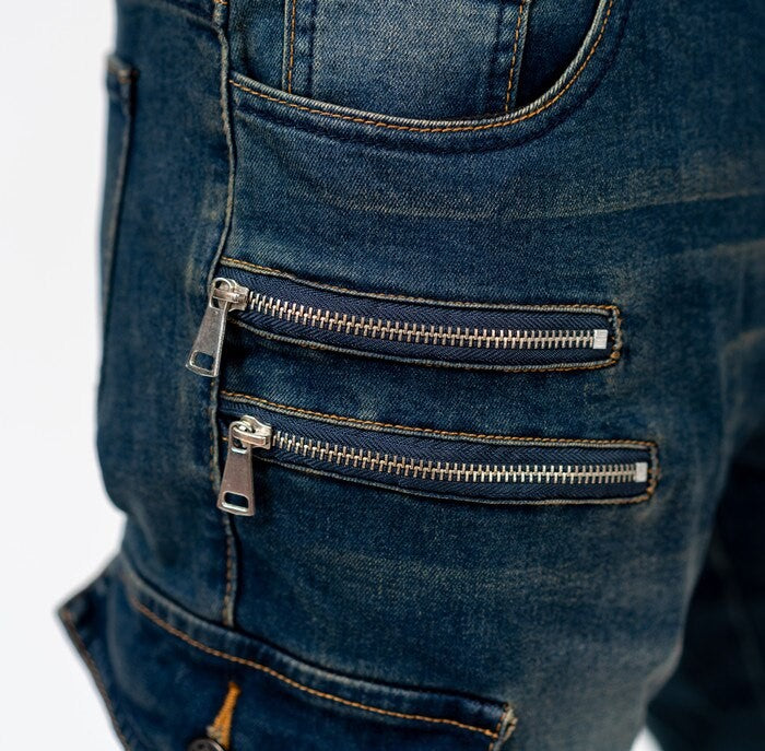 Blue Motorcycle Riding Jeans with Pockets