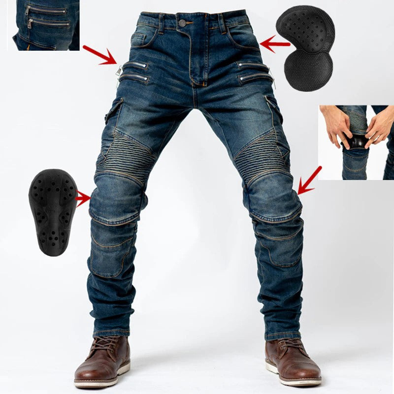 Blue Motorcycle Riding Jeans with Pockets