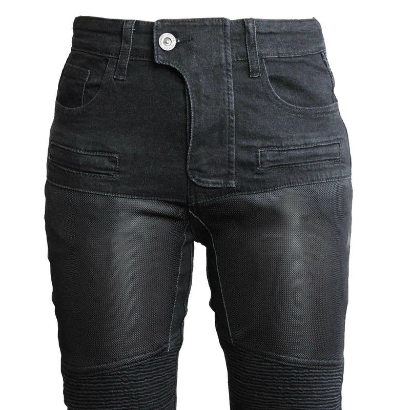 Womens Black Motorcycle Riding Jeans Kevlar Reinforced Slim Fit