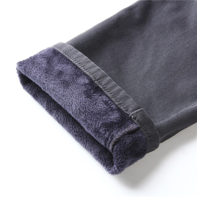 Gray Motorcycle Jeans with Fleece Lining for Men