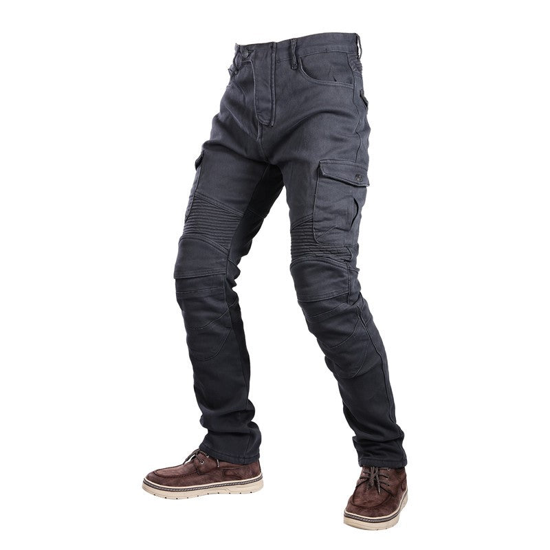 Gray Motorcycle Jeans with Fleece Lining for Men