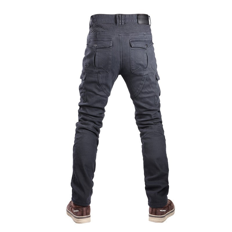 Gray Motorcycle Jeans with Fleece Lining for Men