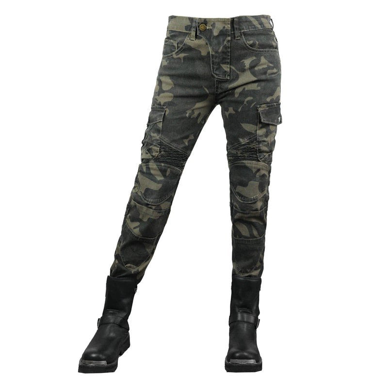 Womens Military Camo Motorcycle Jeans Durable Riding Pants
