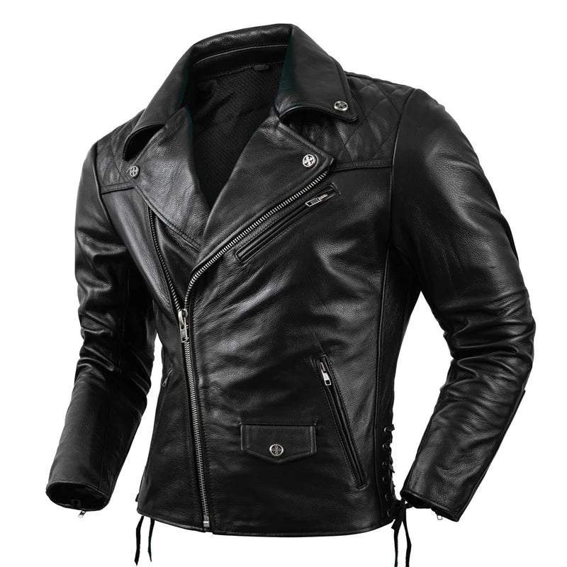 Mens Black Leather Biker Jacket Perfecto Style