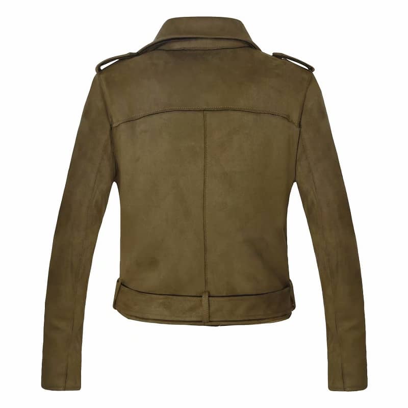 Womens Green Suede Biker Jacket
