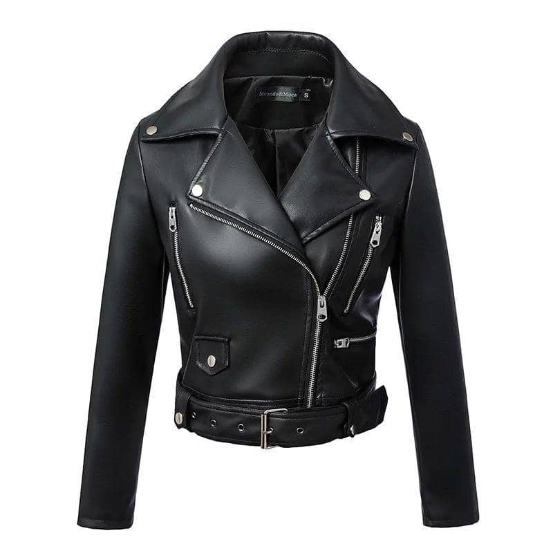 Womens Black Moto Biker Jacket Perfecto Leather Motorcycle Coat