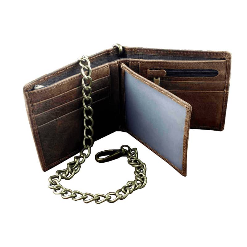 Biker Wallet with Chain Mens Leather Trucker Chain Wallet Durable Mens Wallet