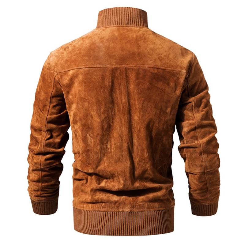 Mens Suede Leather Biker Jacket Slim Fit Motorcycle Coat