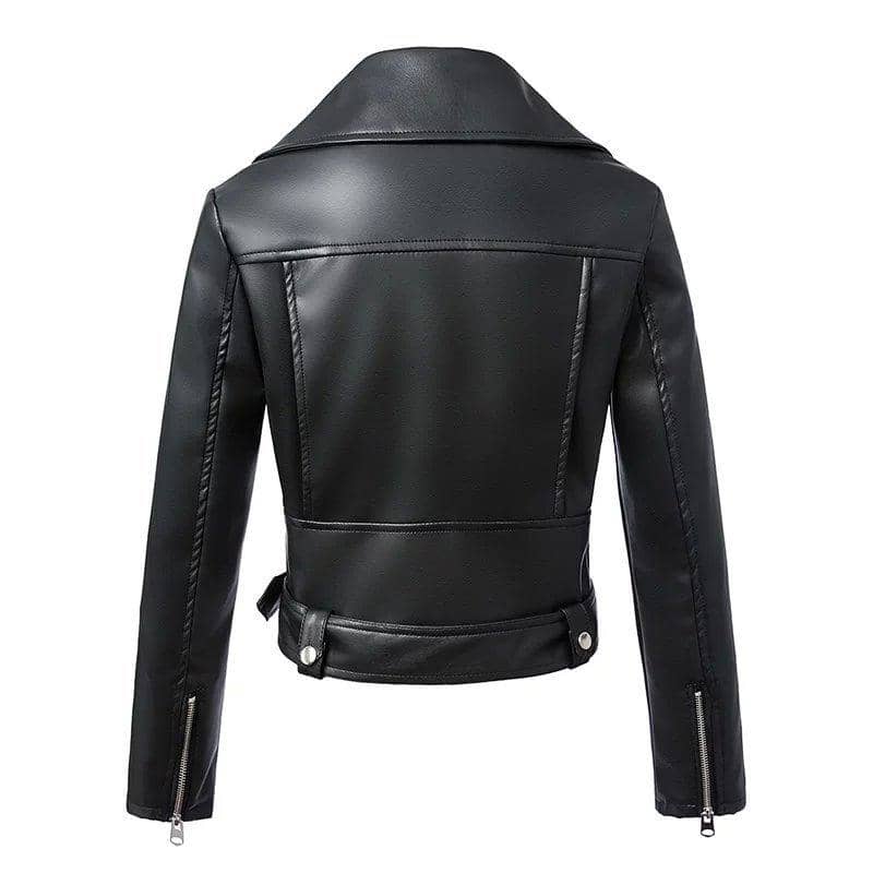 Womens Black Moto Biker Jacket Perfecto Leather Motorcycle Coat