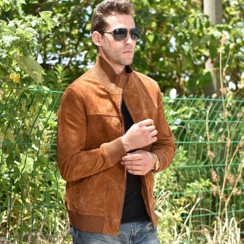 Mens Suede Leather Biker Jacket Slim Fit Motorcycle Coat