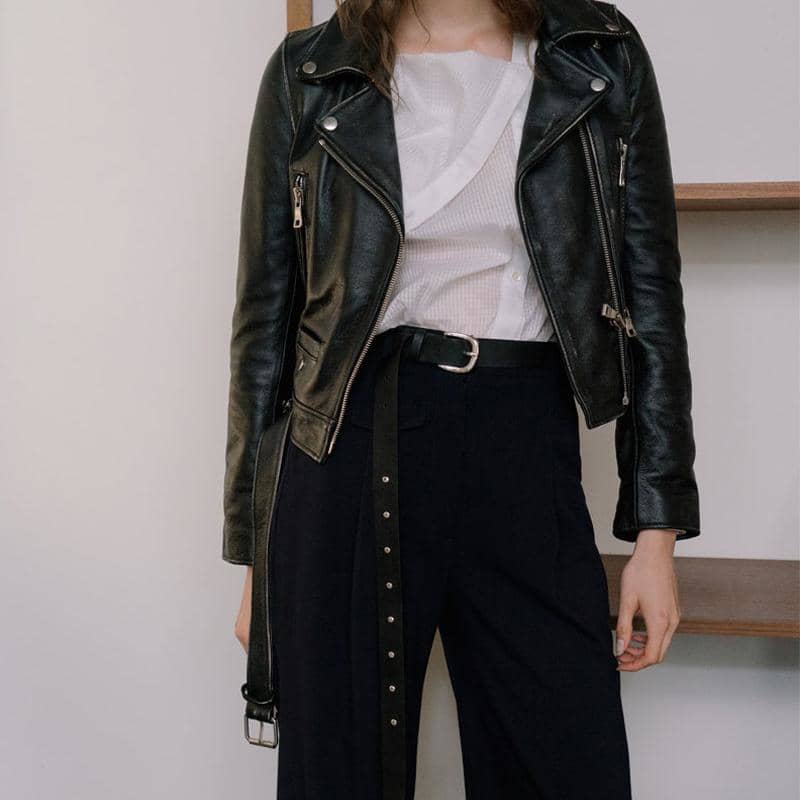 Womens Black Moto Biker Jacket Perfecto Leather Motorcycle Coat