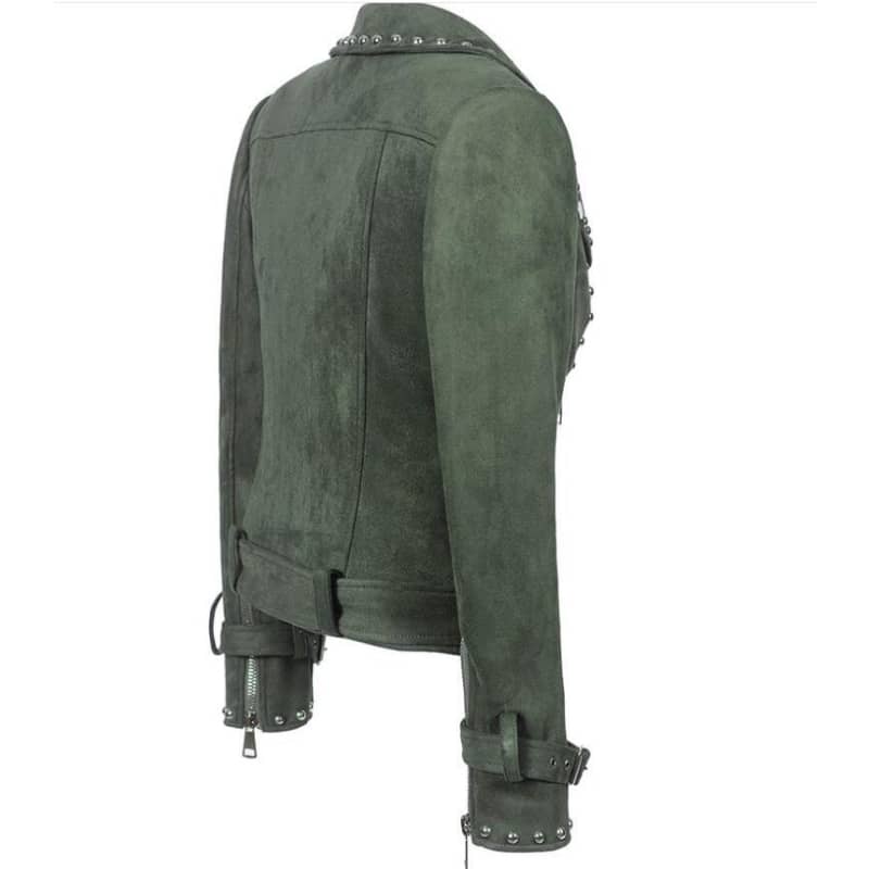 Womens Green Biker Jacket Motorcycle Leather Coat