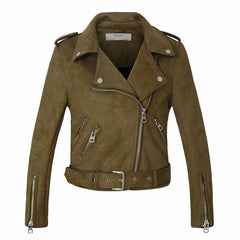 Womens Green Suede Biker Jacket