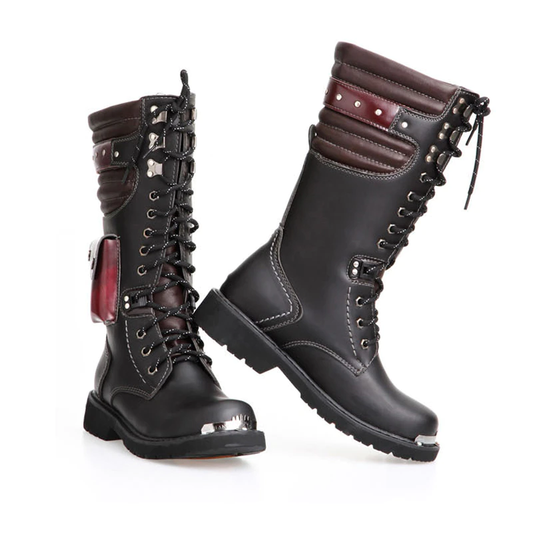 Black and Red Biker Motorcycle Boots for Men