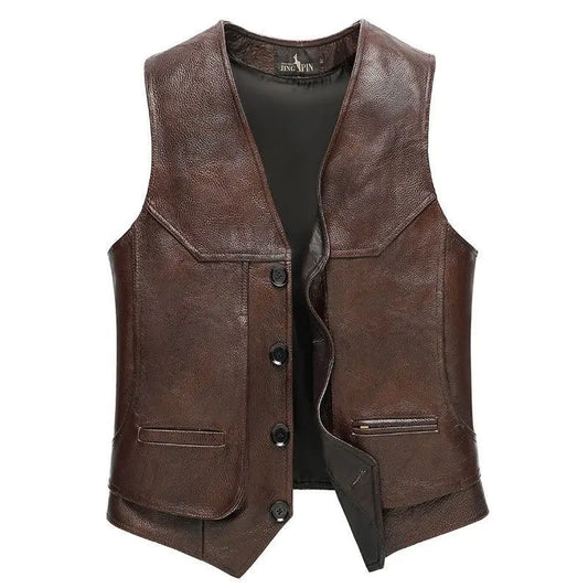 Vintage Brown Leather Biker Vest