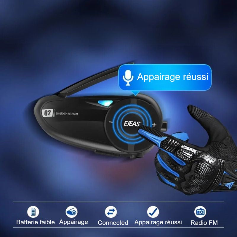 Bluetooth Motorcycle Intercom with Handlebar Controls and Speakerphone Communication System