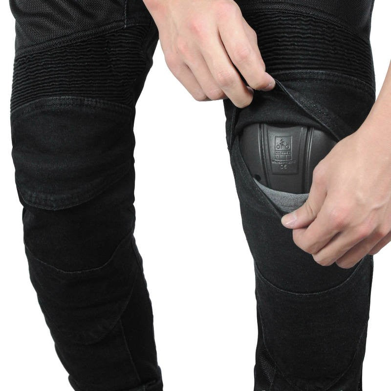 Womens Black Motorcycle Riding Jeans Kevlar Reinforced Slim Fit
