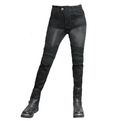 Womens Black Motorcycle Riding Jeans Kevlar Reinforced Slim Fit