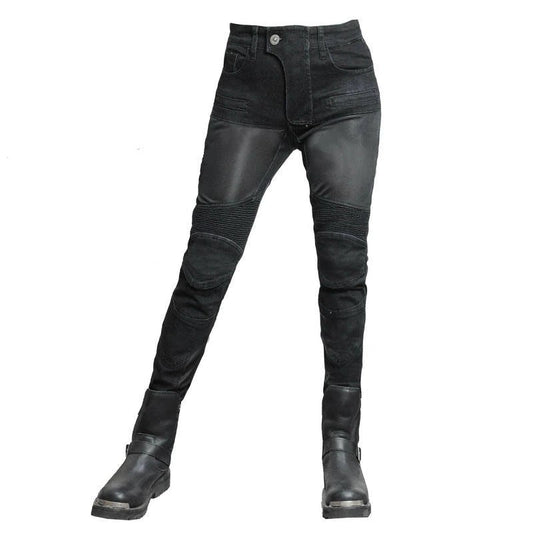Womens Black Motorcycle Riding Jeans Kevlar Reinforced Slim Fit