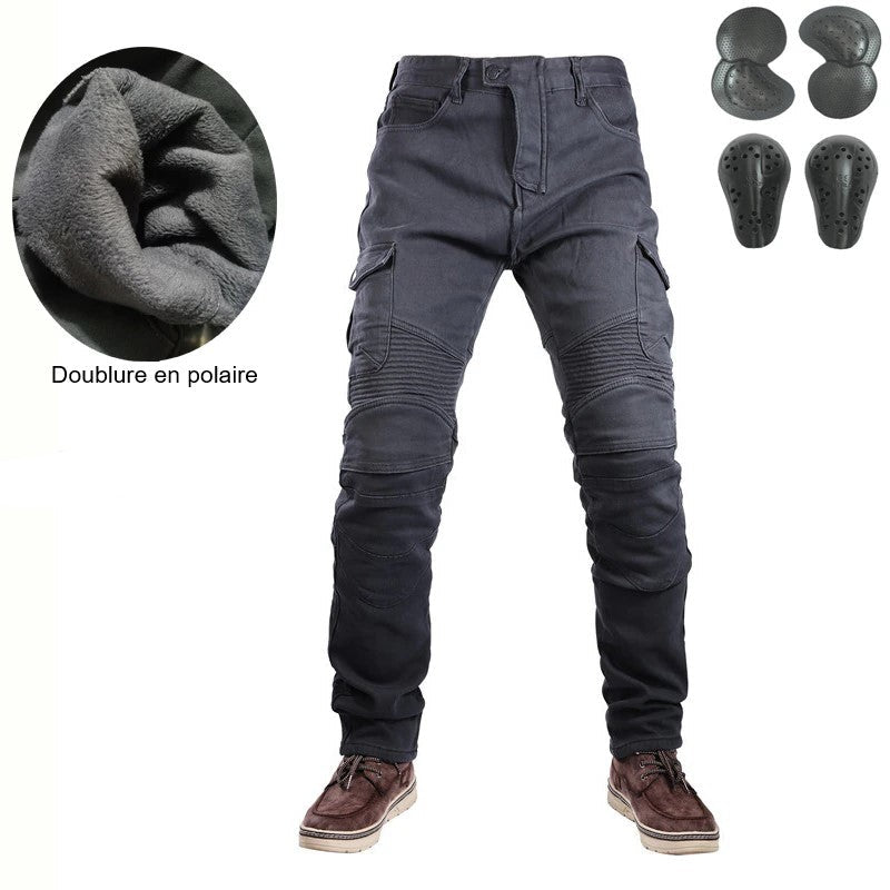 Gray Motorcycle Jeans with Fleece Lining for Men