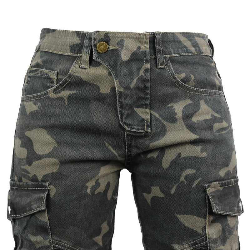 Womens Military Camo Motorcycle Jeans Durable Riding Pants