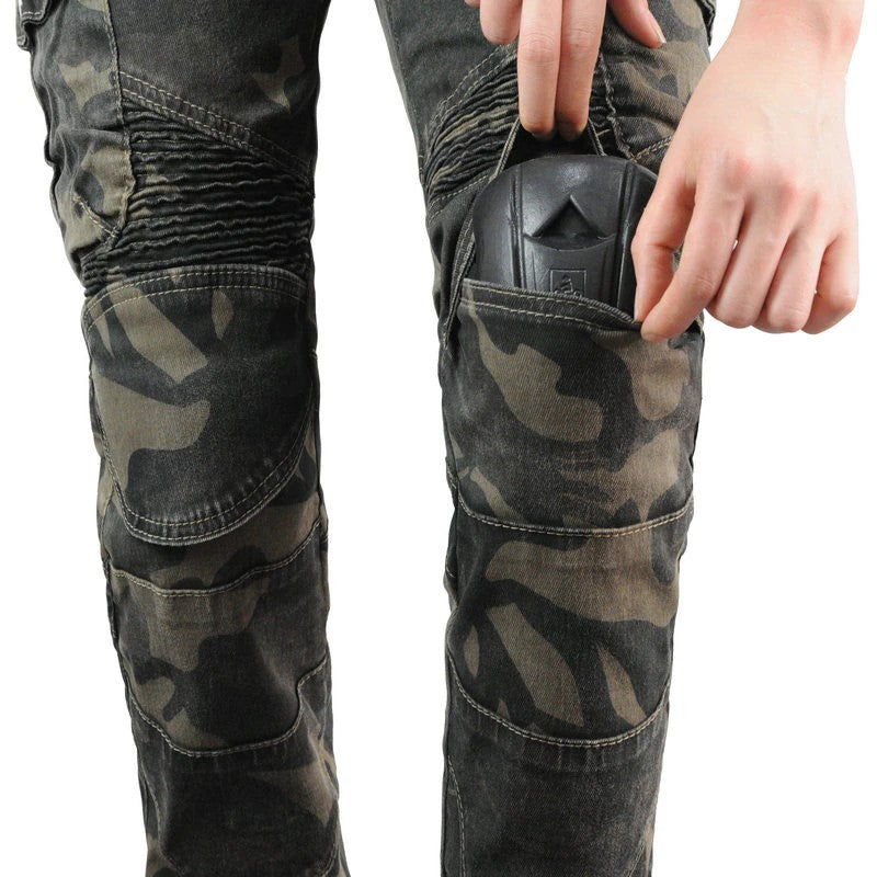 Womens Military Camo Motorcycle Jeans Durable Riding Pants