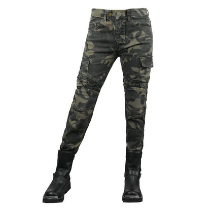 Womens Military Camo Motorcycle Jeans Durable Riding Pants