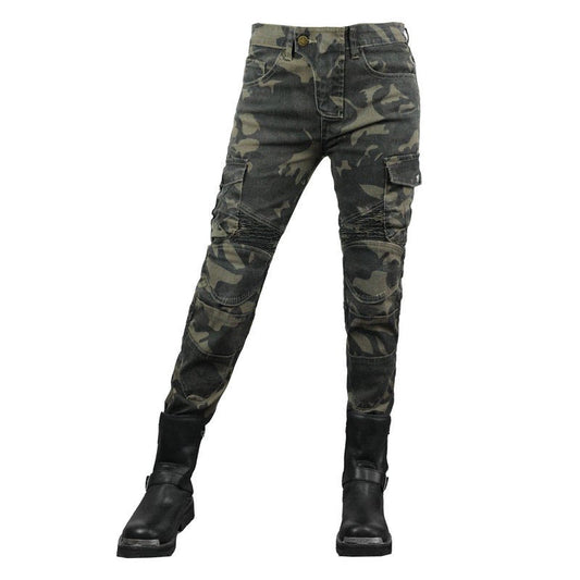 Womens Military Camo Motorcycle Jeans Durable Riding Pants