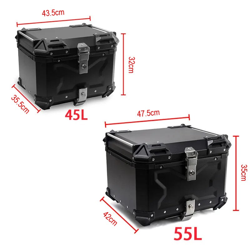 Universal 55L Black Aluminum Motorcycle Top Case Storage Box