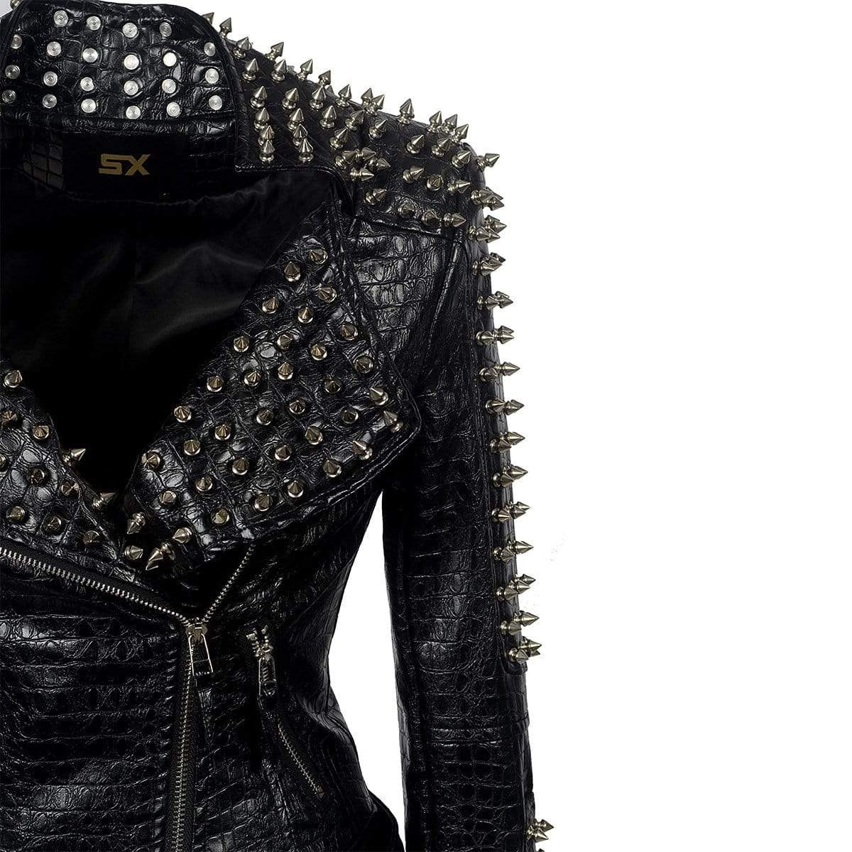 Womens Studded Biker Jacket Classic Leather Moto Perfecto