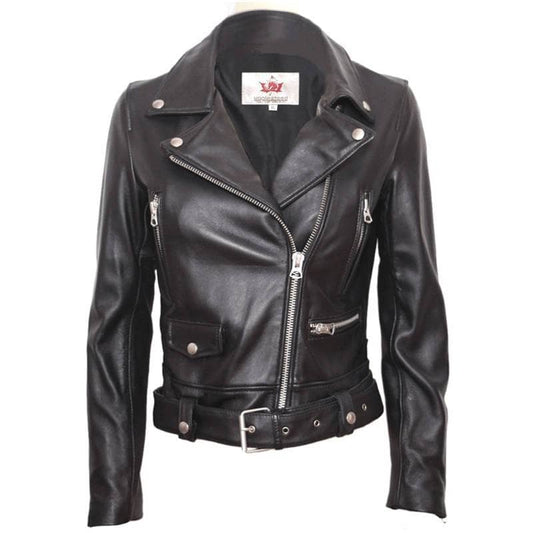 Womens Biker Jacket Mapple Genuine Leather Motorcycle Coat