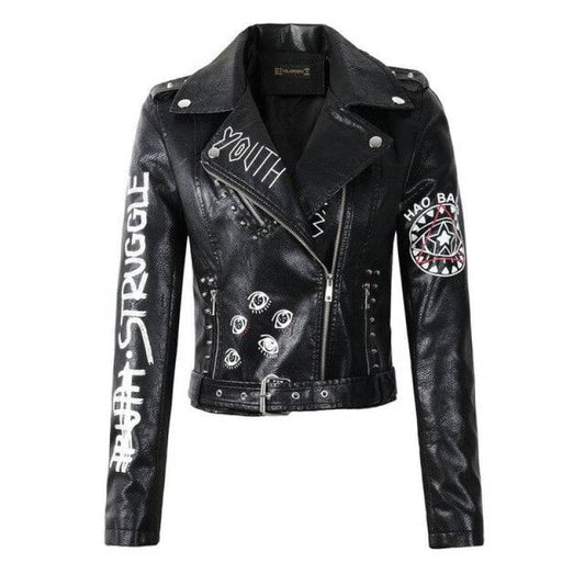 Womens Biker Jacket Struggle Leather Motorcycle Coat