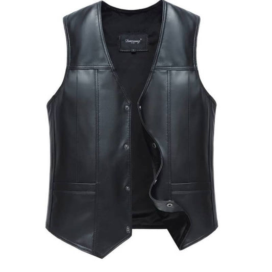 Mens Vintage Leather Biker Vest Motorcycle Jacket