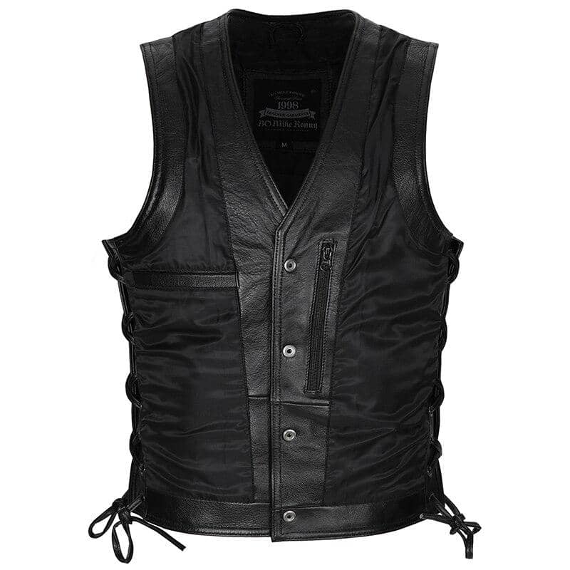 Mens Biker Leather Vest Live Fast Motorcycle Jacket
