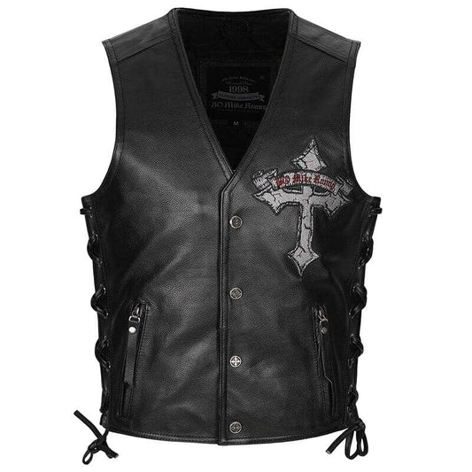 Mens Biker Leather Vest Live Fast Motorcycle Jacket