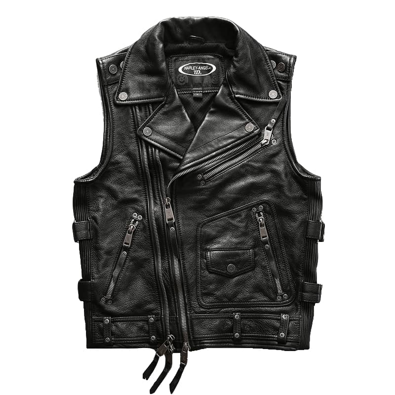 Mens Biker Leather Vest Harley Angel Road Motorcycle Jacket