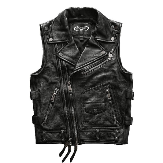 Mens Biker Leather Vest Harley Angel Road Motorcycle Jacket