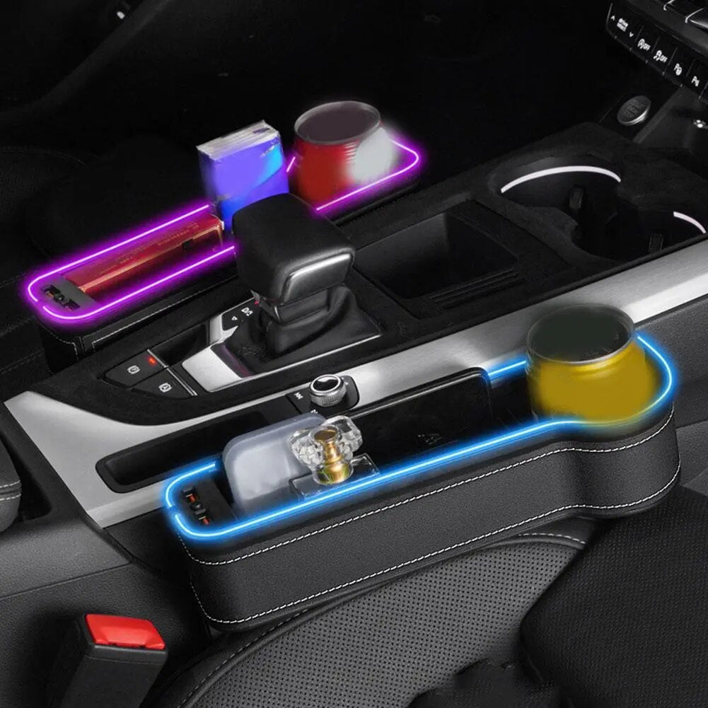 LED Car Seat Gap Organizer with Storage Pocket and Cup Holder