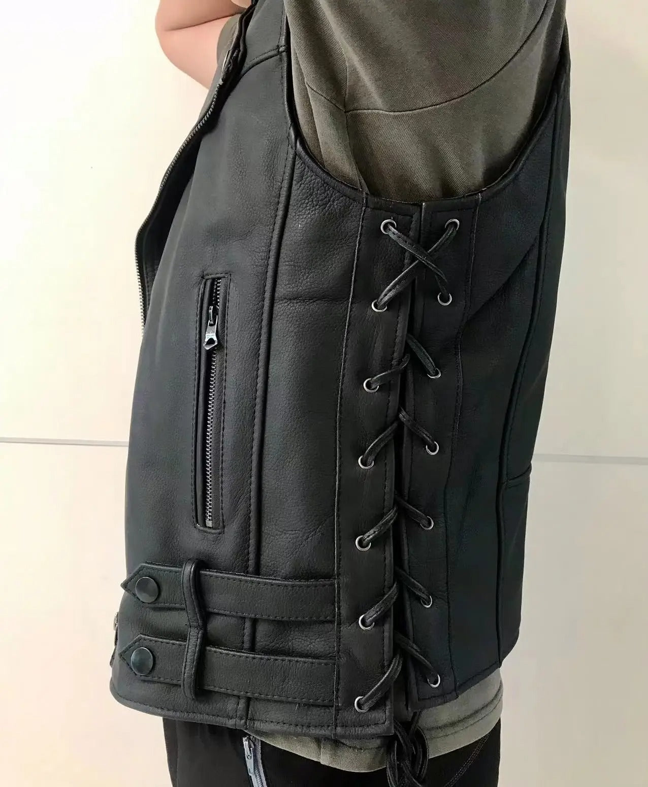 Mens Leather Biker Vest Free Biker Style Motorcycle Jacket