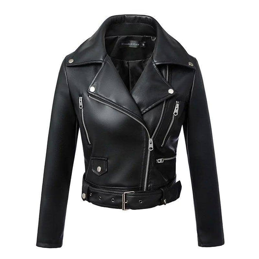 Womens Black Moto Biker Jacket Perfecto Leather Motorcycle Coat