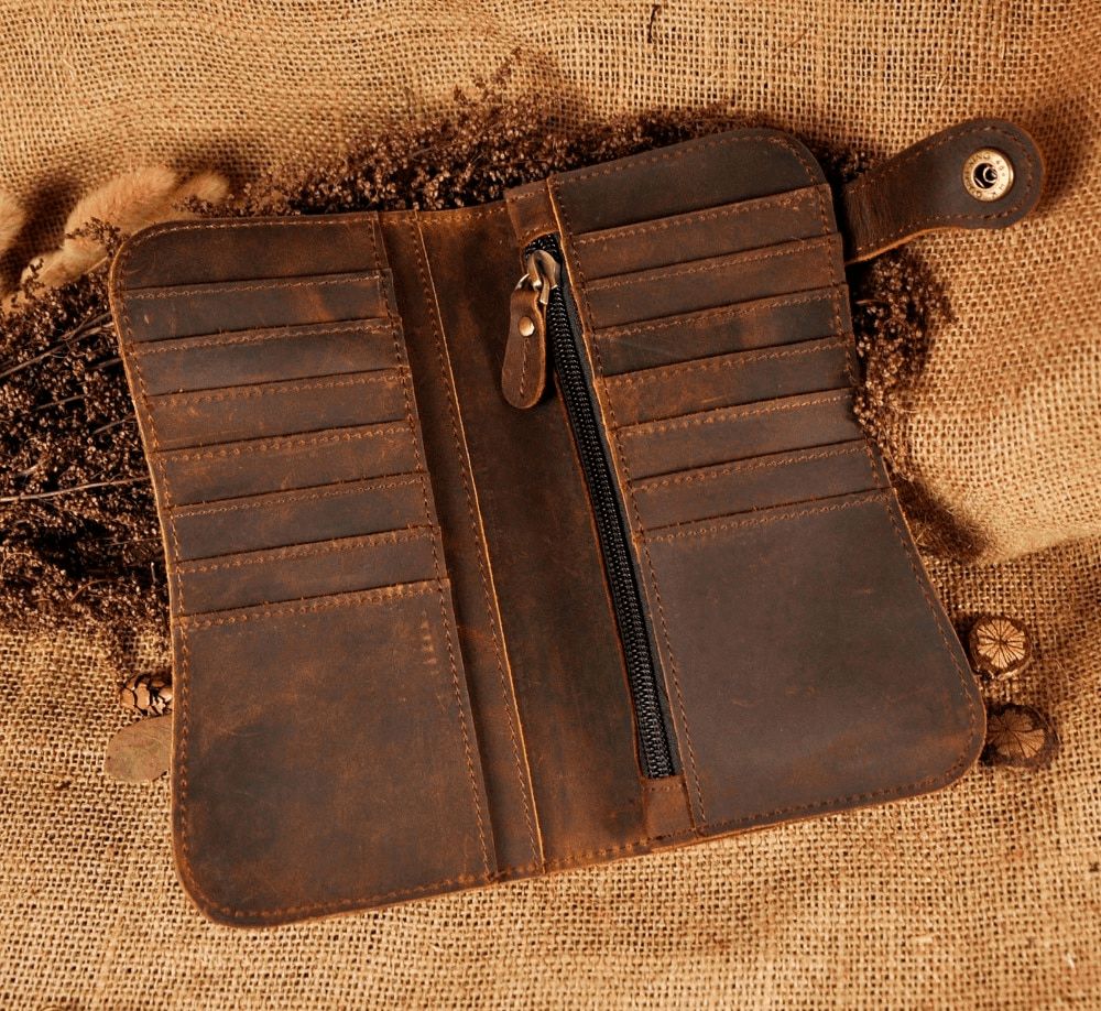 Distressed Brown Biker Wallet Genuine Leather Mens Slim Wallet