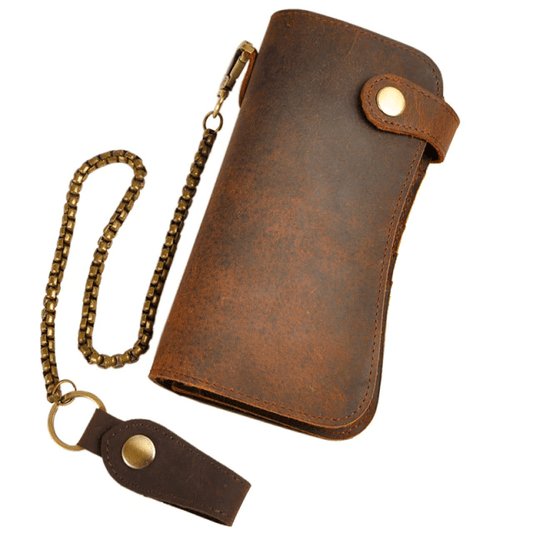 Distressed Brown Biker Wallet Genuine Leather Mens Slim Wallet