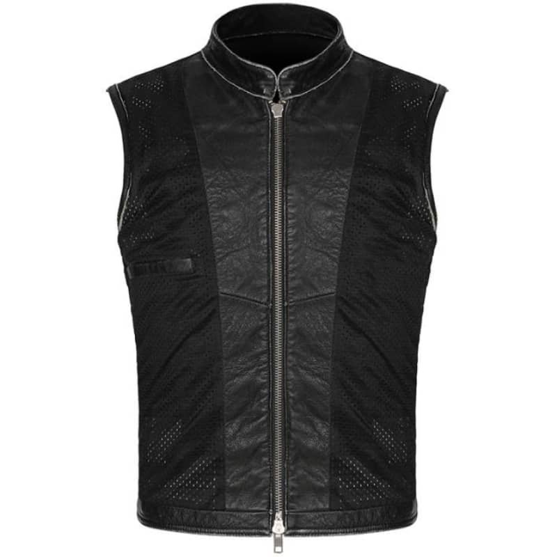 Black Leather Biker Vest Mens Motorcycle Jacket Sleeveless Outerwear