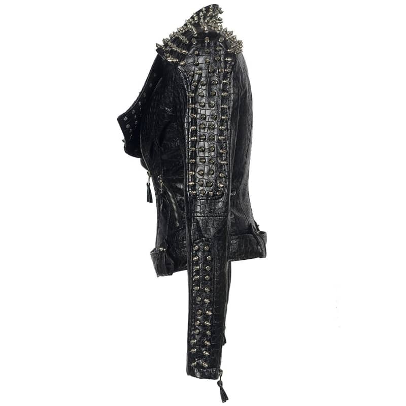 Womens Studded Biker Jacket Classic Leather Moto Perfecto