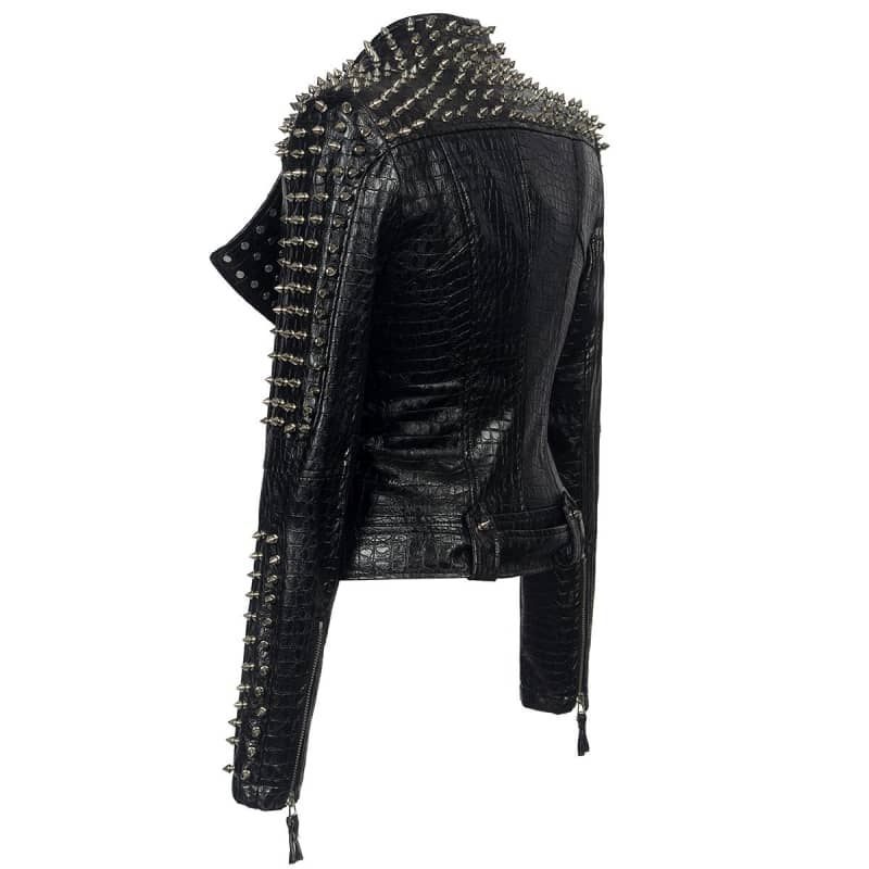 Womens Studded Biker Jacket Classic Leather Moto Perfecto
