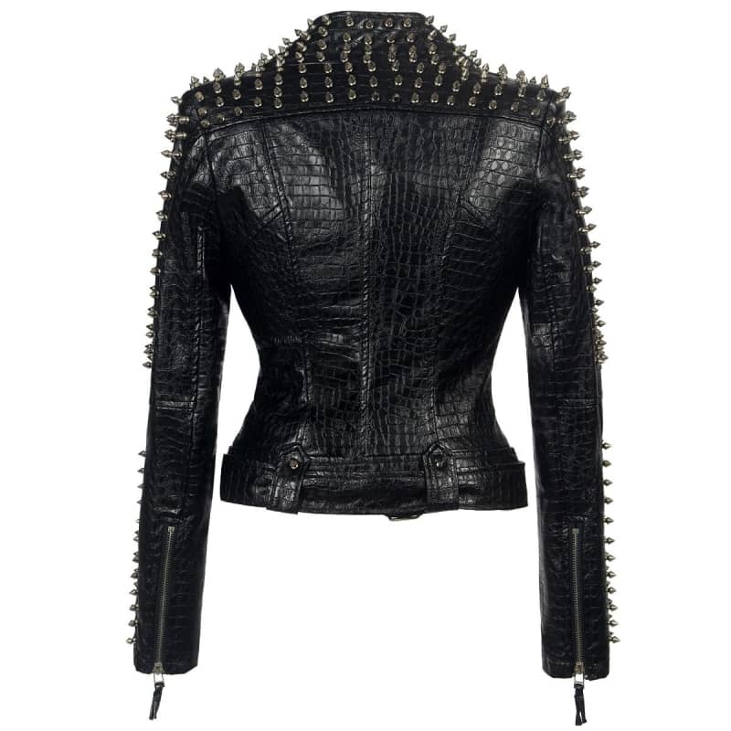 Womens Studded Biker Jacket Classic Leather Moto Perfecto