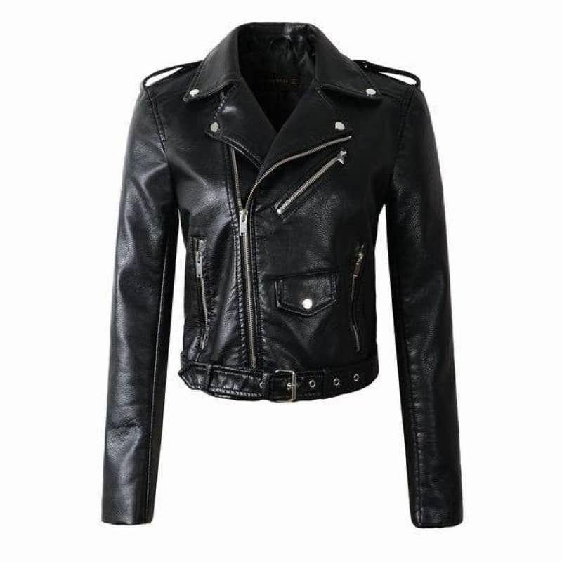 Womens Black Biker Jacket Lisa Slim Fit Motorcycle Coat